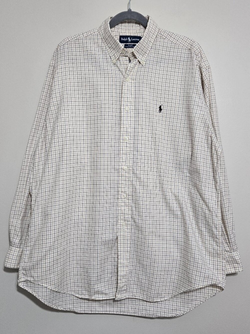 Ralph Lauren Blake Classic Fit Button Down Shirt Mens L White Brown Check Cotton